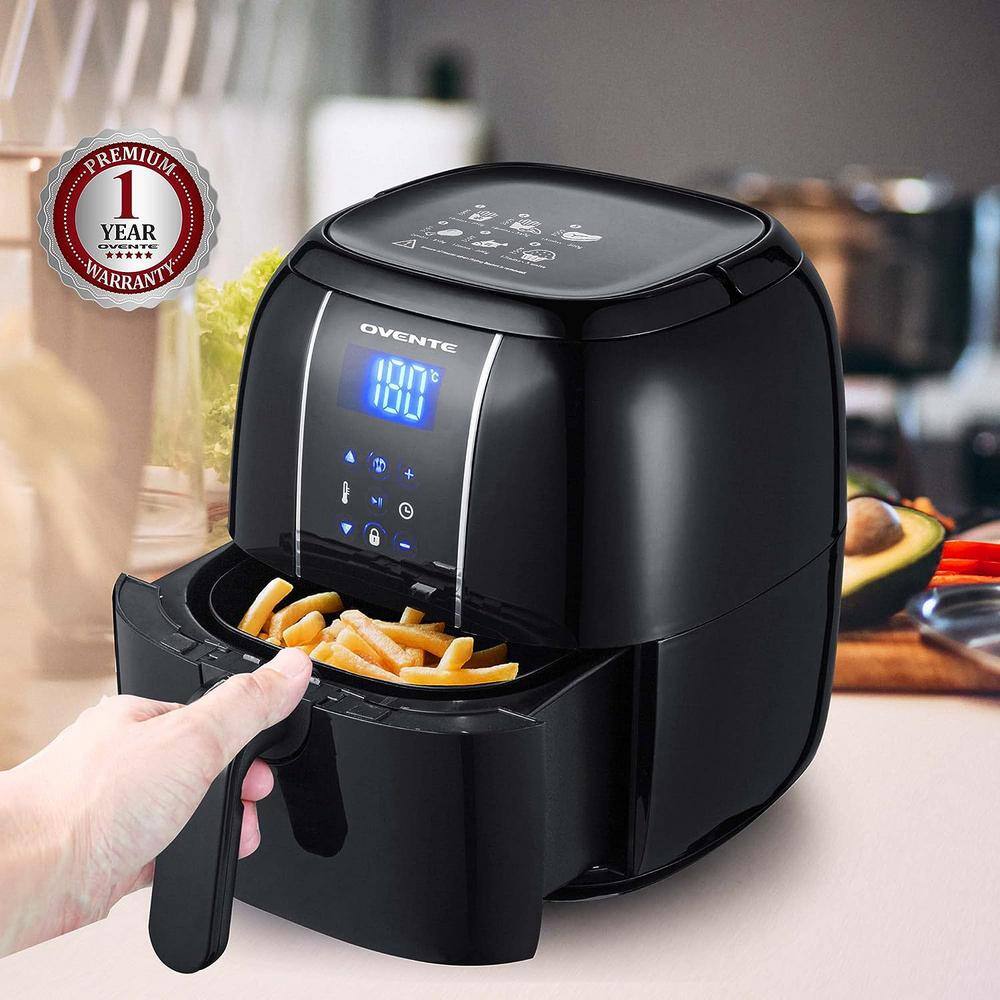 OVENTE 3.2 Qt. Black Air Fryer Grill Pan and Non-Stick Frying Basket Auto Shut-Off 6 Cooking Presets Touch Sensor