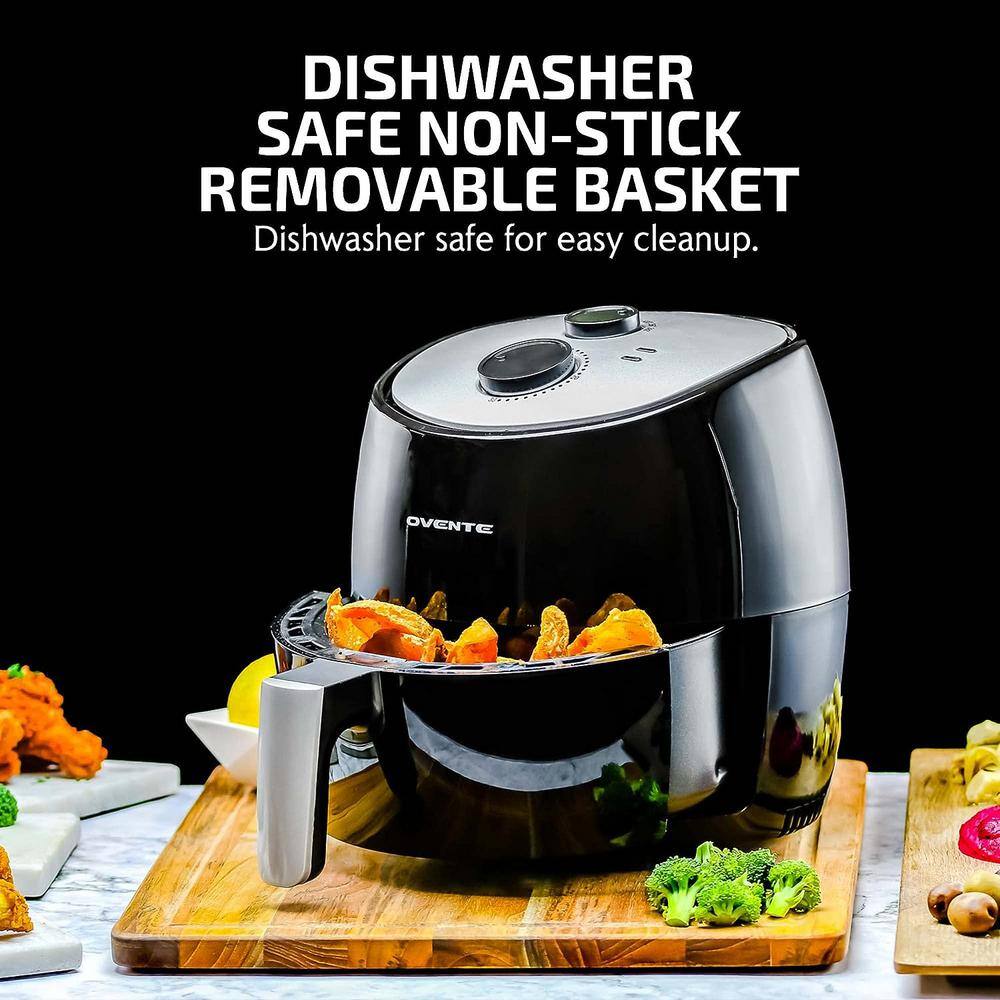 OVENTE 3.2 Quart Black Compact Electric Air Fryer with Non-Stick Removable Basket