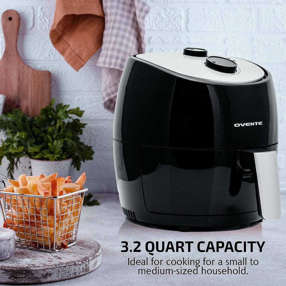 OVENTE 3.2 Quart Black Compact Electric Air Fryer with Non-Stick Removable Basket