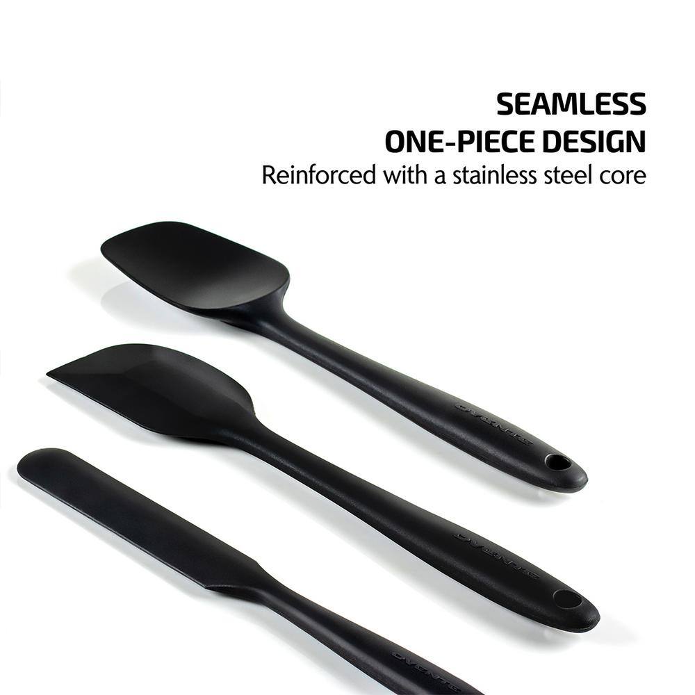 OVENTE  Black Non-Stick Silicone Spatula Set with Heat Resistant & Stainless Steel Core, Set of 5