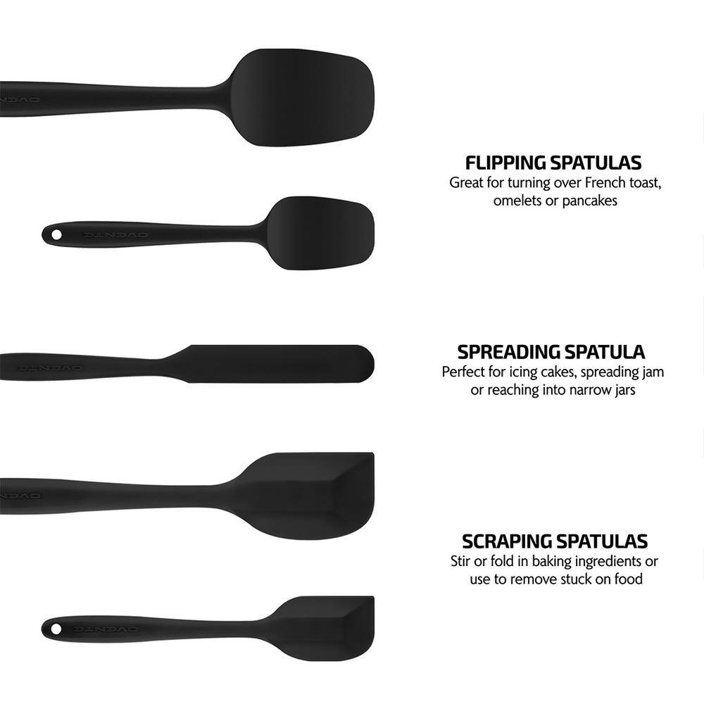 OVENTE  Black Non-Stick Silicone Spatula Set with Heat Resistant & Stainless Steel Core, Set of 5