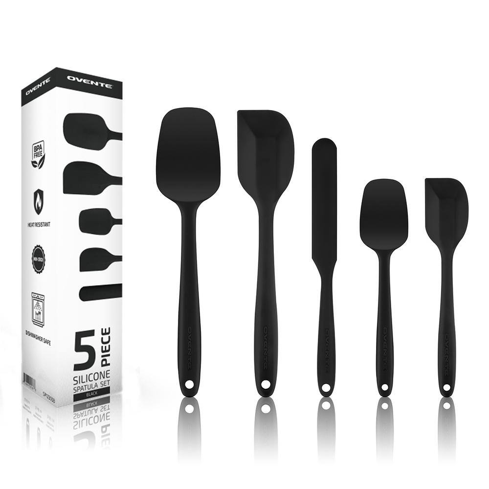 OVENTE  Black Non-Stick Silicone Spatula Set with Heat Resistant & Stainless Steel Core, Set of 5