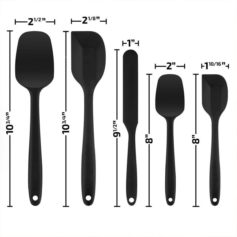 OVENTE  Black Non-Stick Silicone Spatula Set with Heat Resistant & Stainless Steel Core, Set of 5