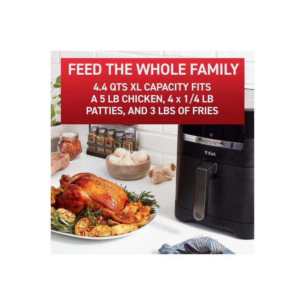 T-fal 4.4 qt. Stainless Steel Air Fryer with Grill Plate