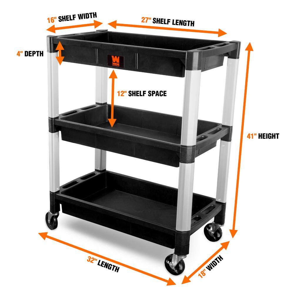 WEN 300 lbs. Capacity 32 in. x 18.5 in. Triple Decker Service 3-Tray and Utility Cart