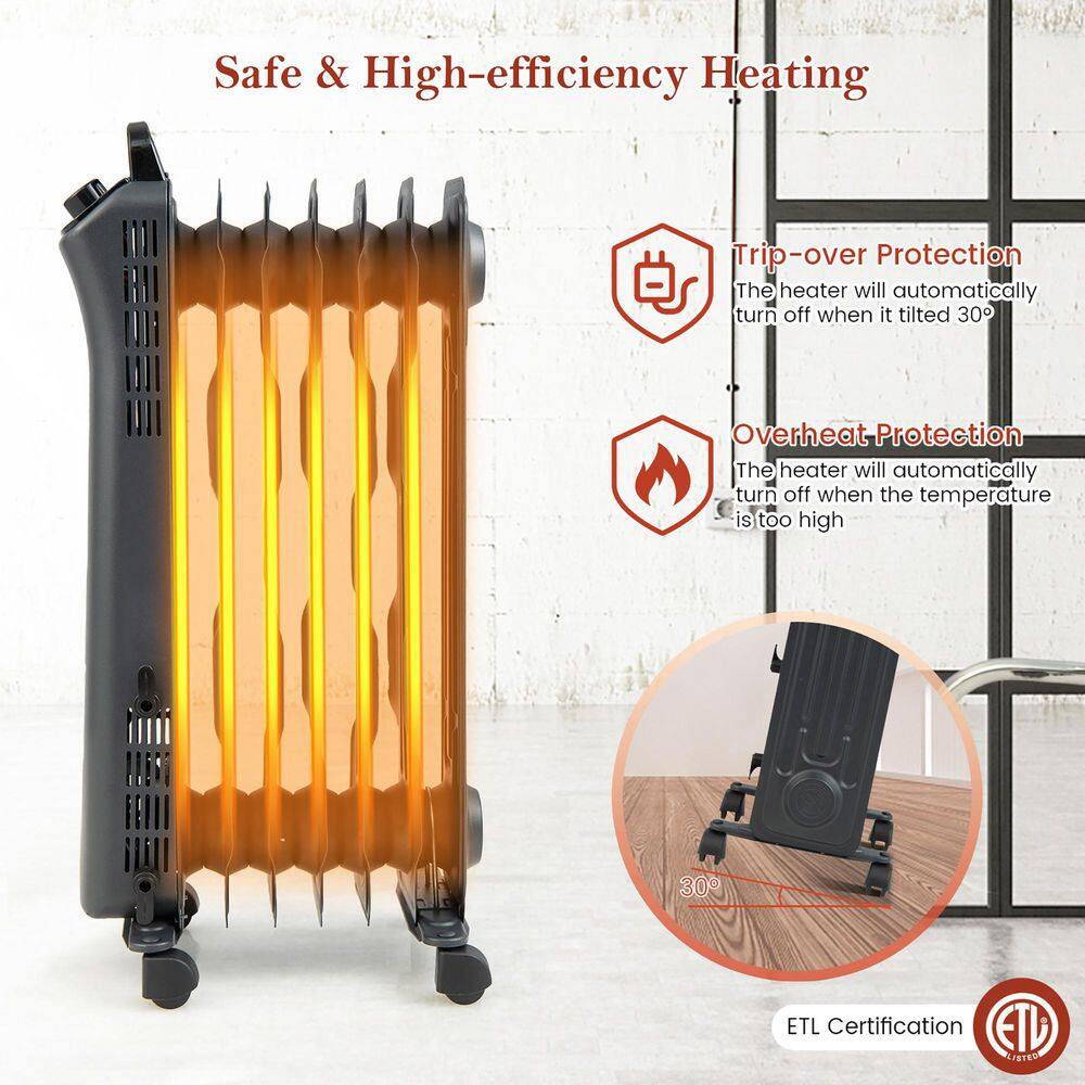 Costway 1500-Watt Electric Heater Oil Filled Space Heater with Adjustable Thermostat