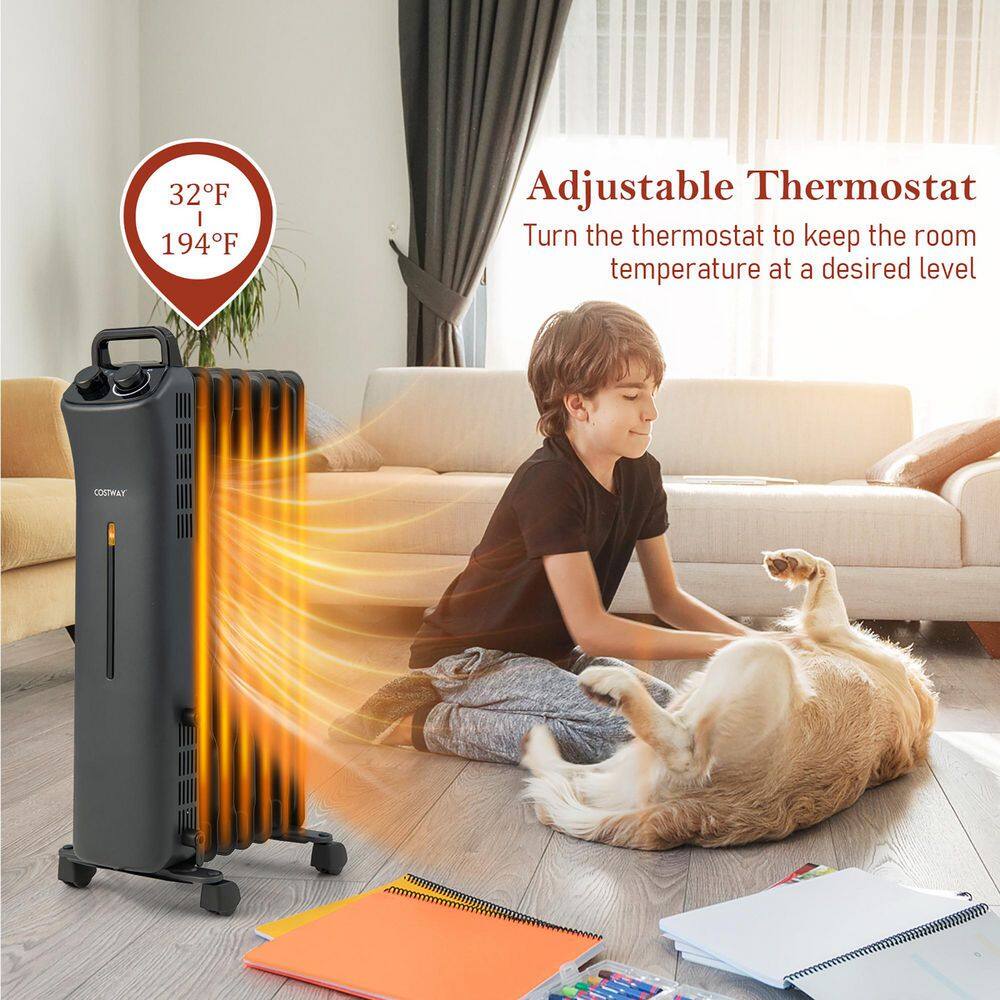 Costway 1500-Watt Electric Heater Oil Filled Space Heater with Adjustable Thermostat