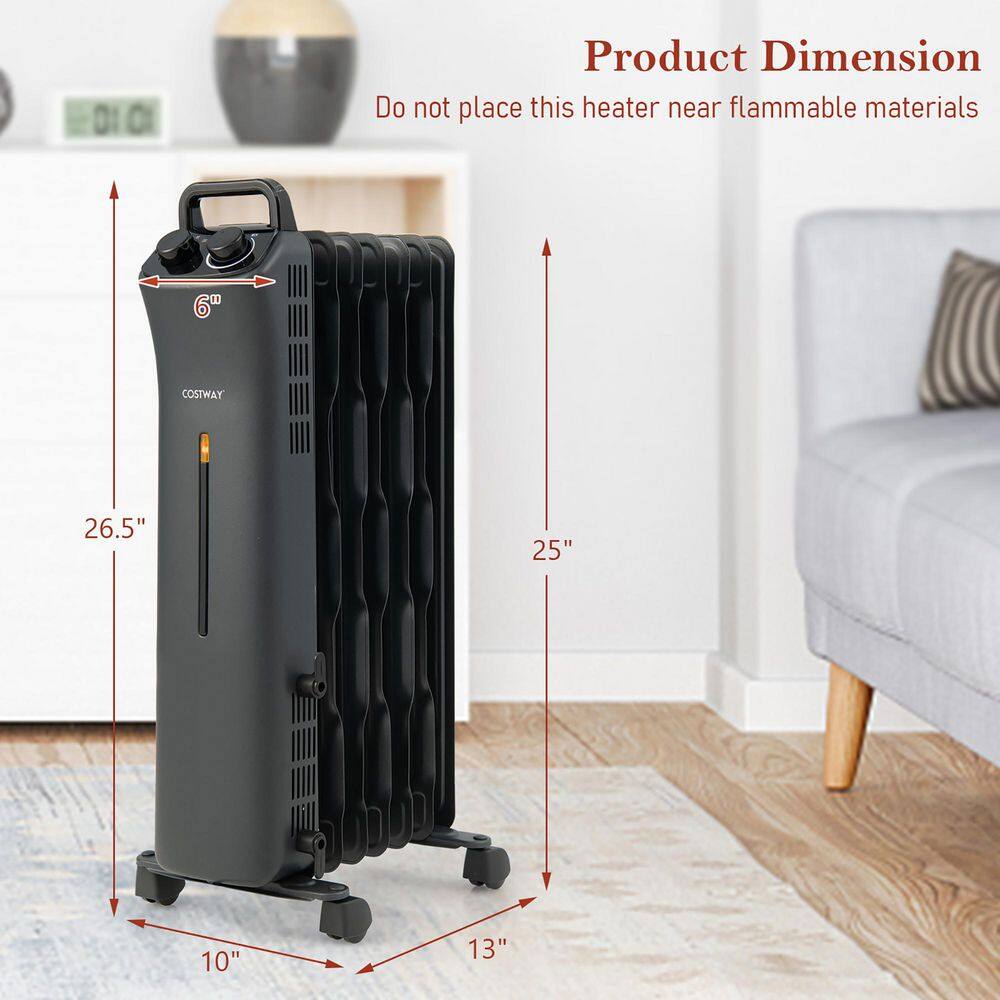 Costway 1500-Watt Electric Heater Oil Filled Space Heater with Adjustable Thermostat