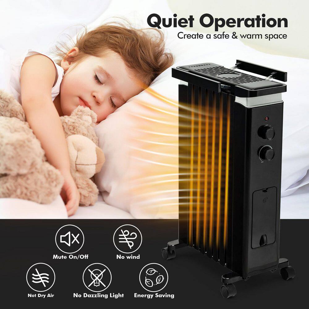 Costway 1500-Watt Black Electric Oil Filled Radiator Heater Space Heater with Heat Settings