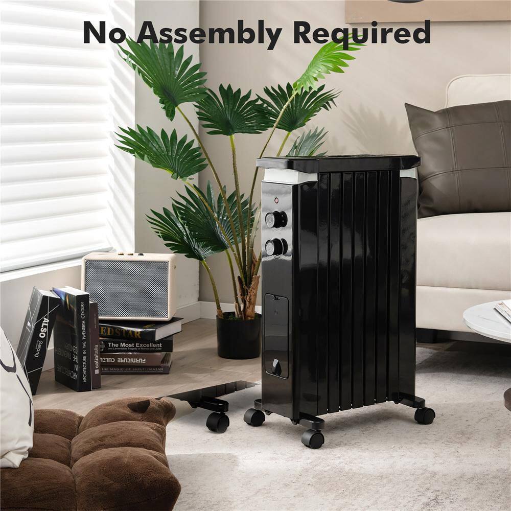 Costway 1500-Watt Black Electric Oil Filled Radiator Heater Space Heater with Heat Settings