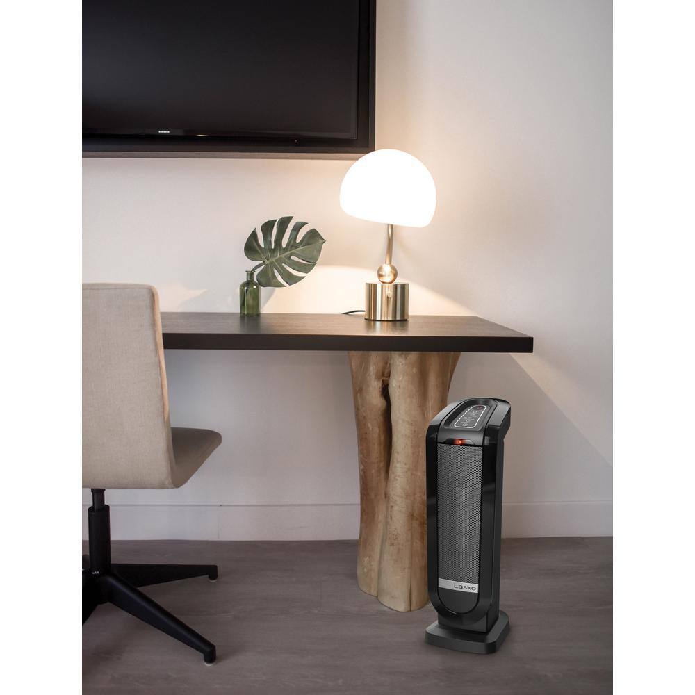 Lasko 1500W 22 in. Black Electric Tower Oscillating Ceramic Space Heater with Digital Display, Timer and Remote Control