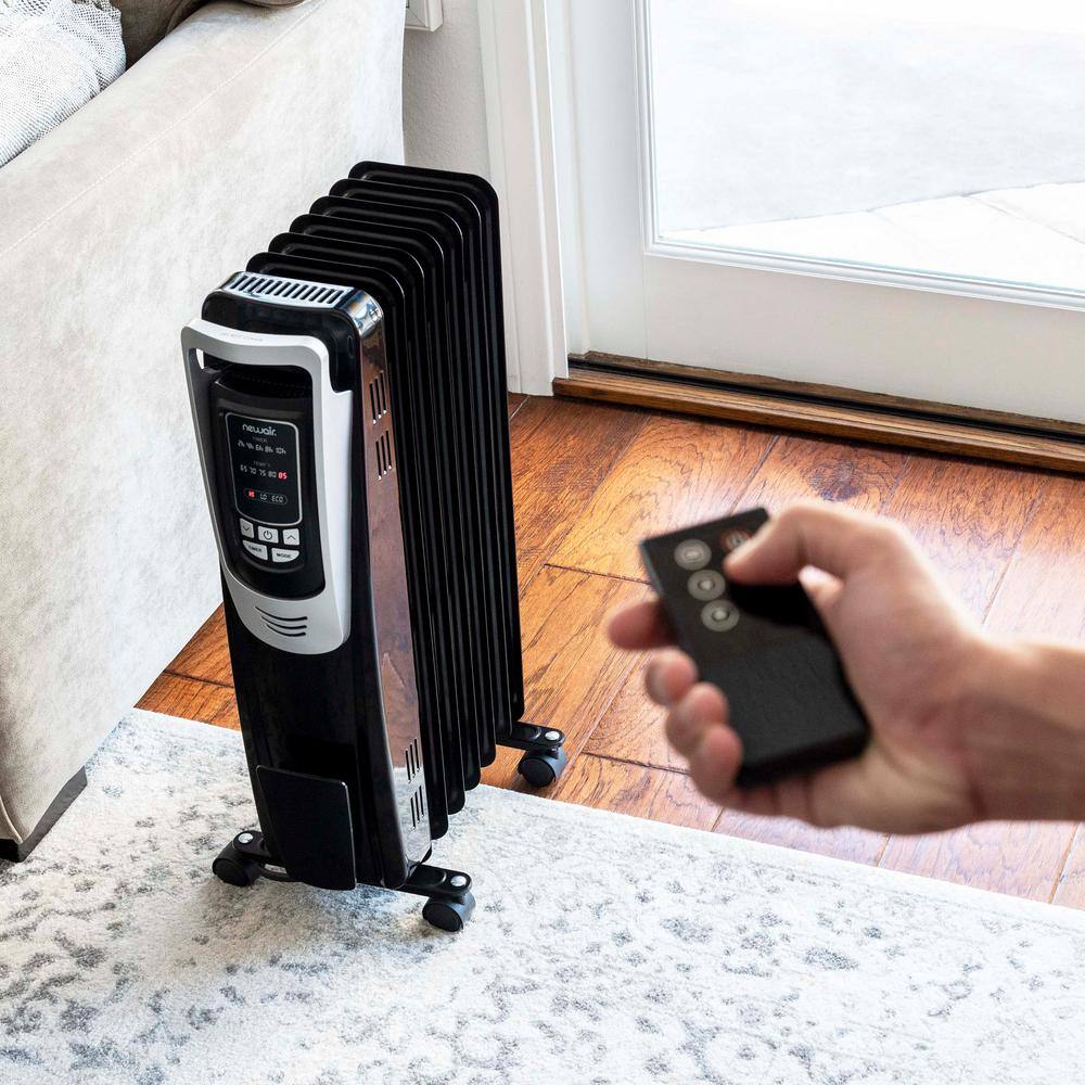 NewAir Portable1500-Watt Electric Oil-Filled Silent Radiator Heater with Energy Efficient Operation Cover 150 sq. ft. - Black