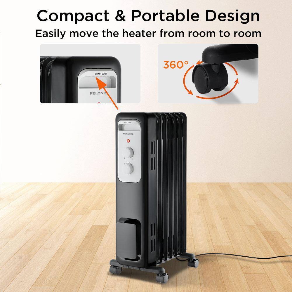 Pelonis 1,500-Watt Oil-Filled Radiant Electric Space Heater with Thermostat