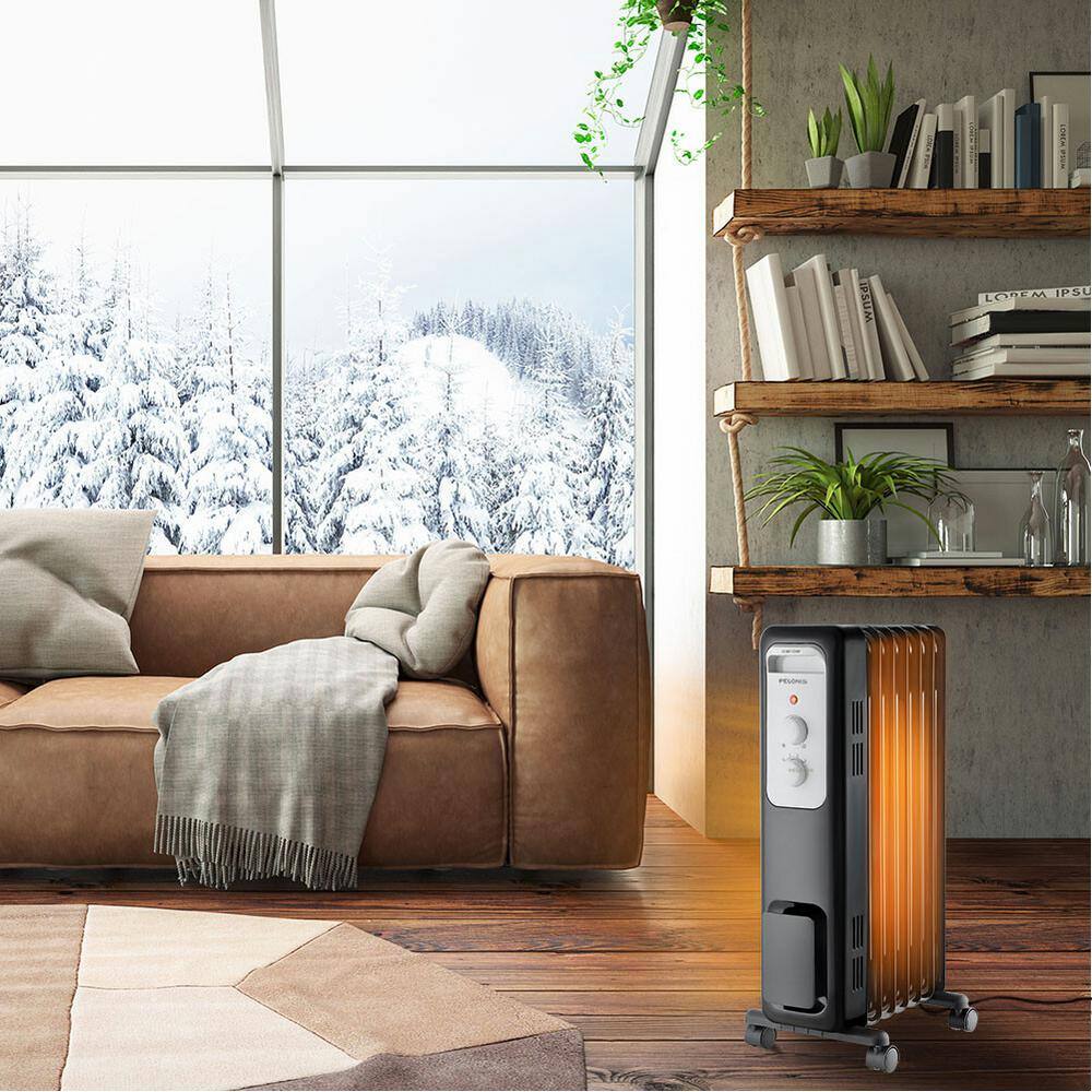 Pelonis 1,500-Watt Oil-Filled Radiant Electric Space Heater with Thermostat