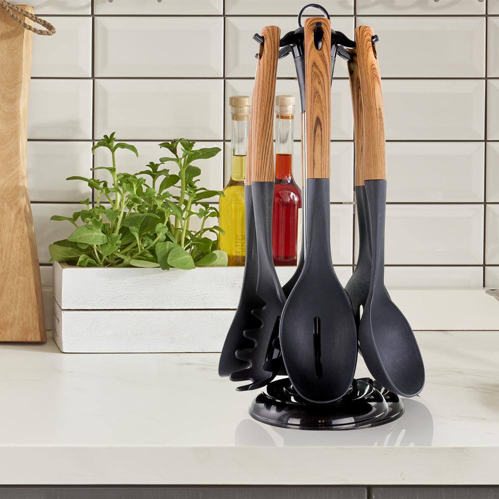 MegaChef  Black Nylon Cooking Utensils with Wood Design (Set of 7)