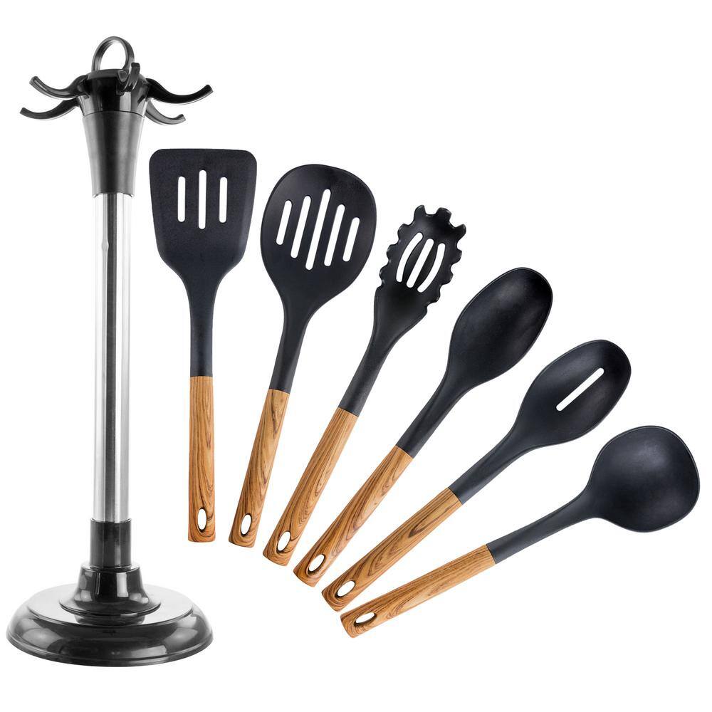 MegaChef  Black Nylon Cooking Utensils with Wood Design (Set of 7)