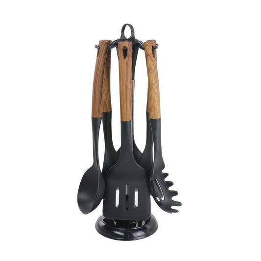 MegaChef  Black Nylon Cooking Utensils with Wood Design (Set of 7)