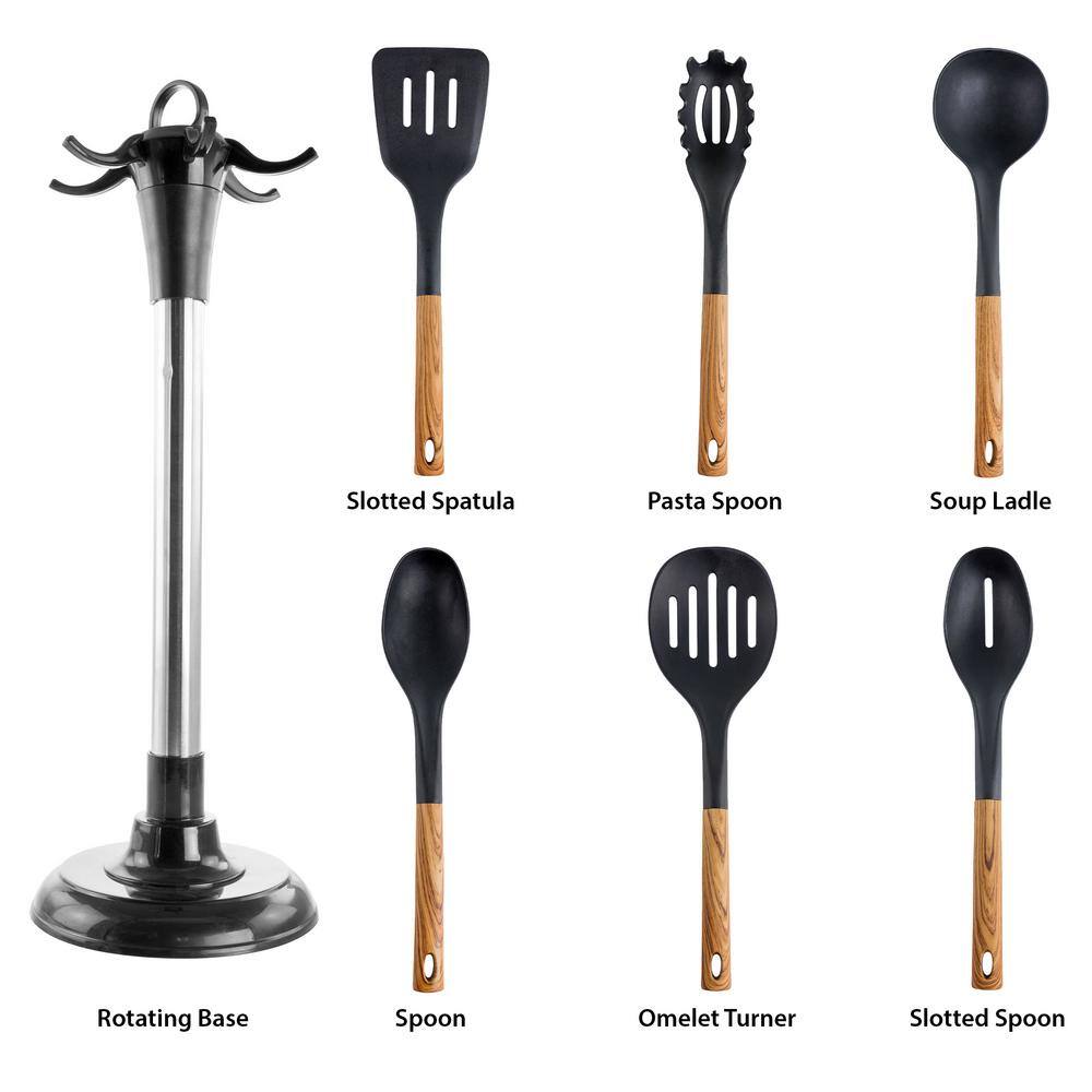 MegaChef  Black Nylon Cooking Utensils with Wood Design (Set of 7)