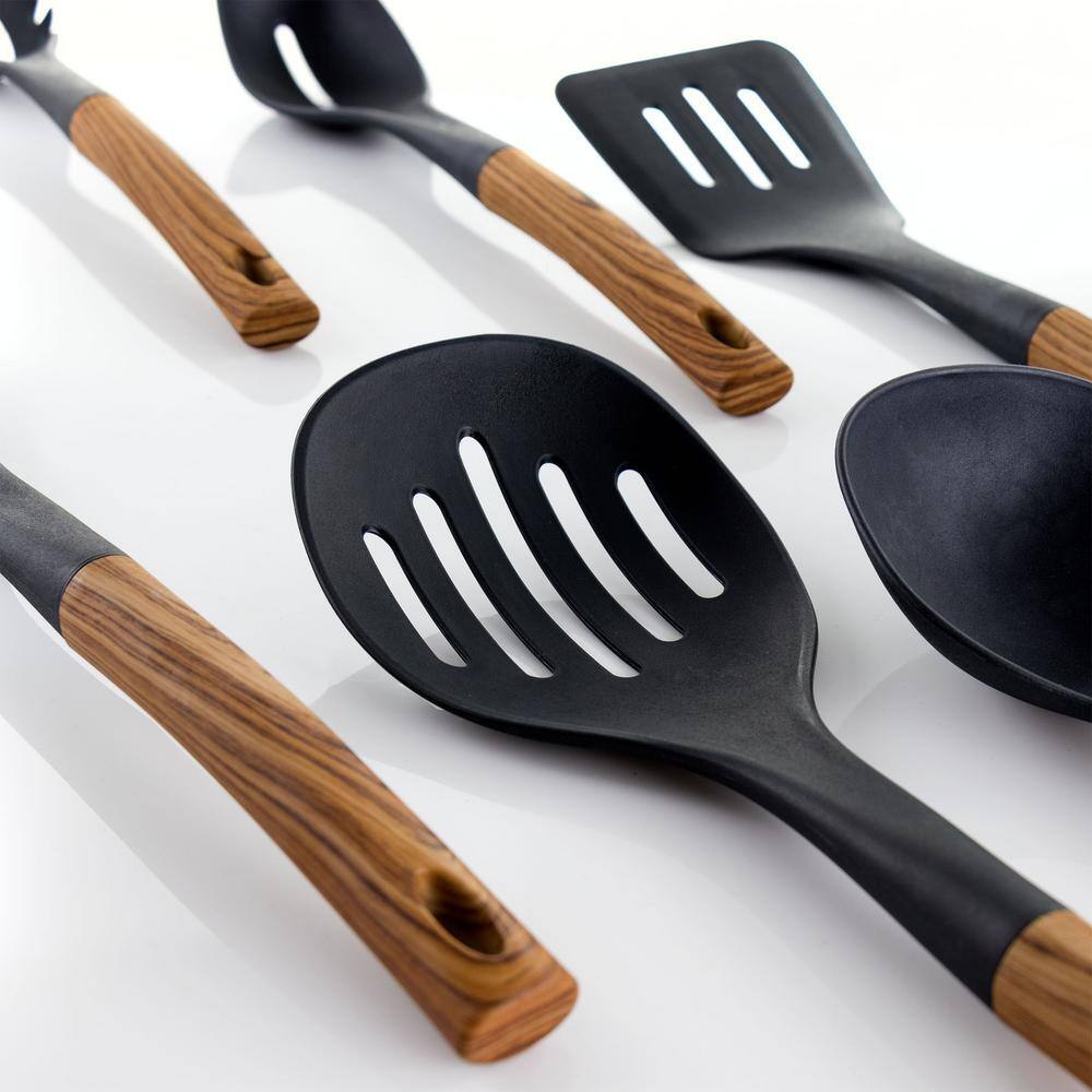 MegaChef  Black Nylon Cooking Utensils with Wood Design (Set of 7)