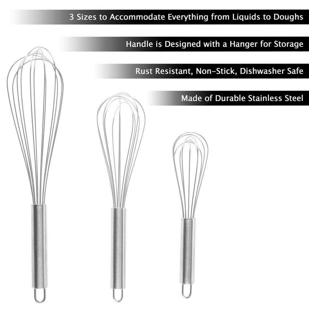 Classic Cuisine  Stainless Steel Wire Whisk (Set of 3)