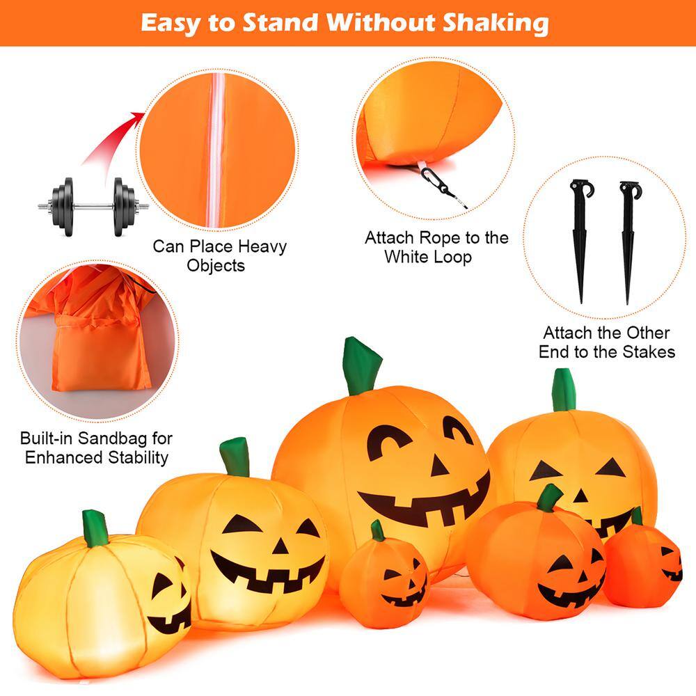 Costway  7.5 ft. Halloween Inflatable 7 Pumpkins Patch with LED Light Outdoor Garden Decoration