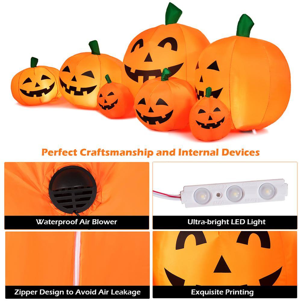 Costway  7.5 ft. Halloween Inflatable 7 Pumpkins Patch with LED Light Outdoor Garden Decoration