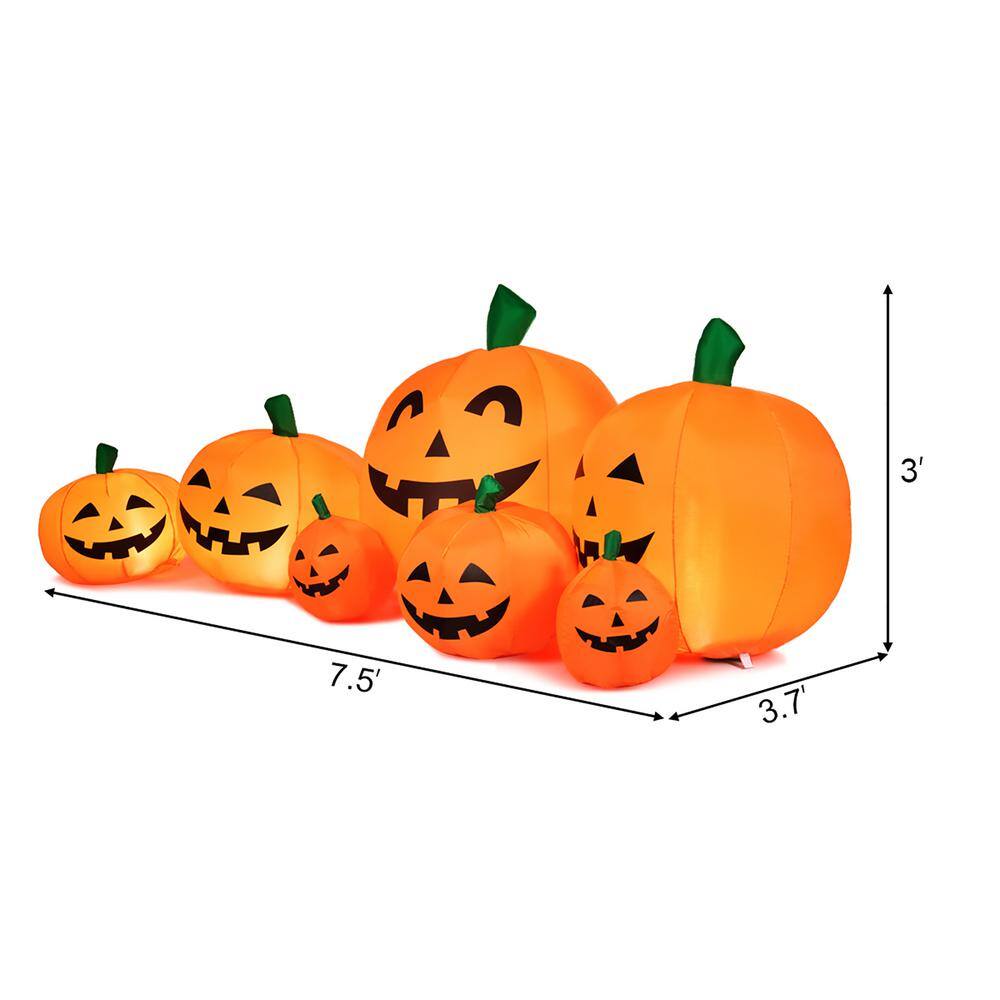 Costway  7.5 ft. Halloween Inflatable 7 Pumpkins Patch with LED Light Outdoor Garden Decoration