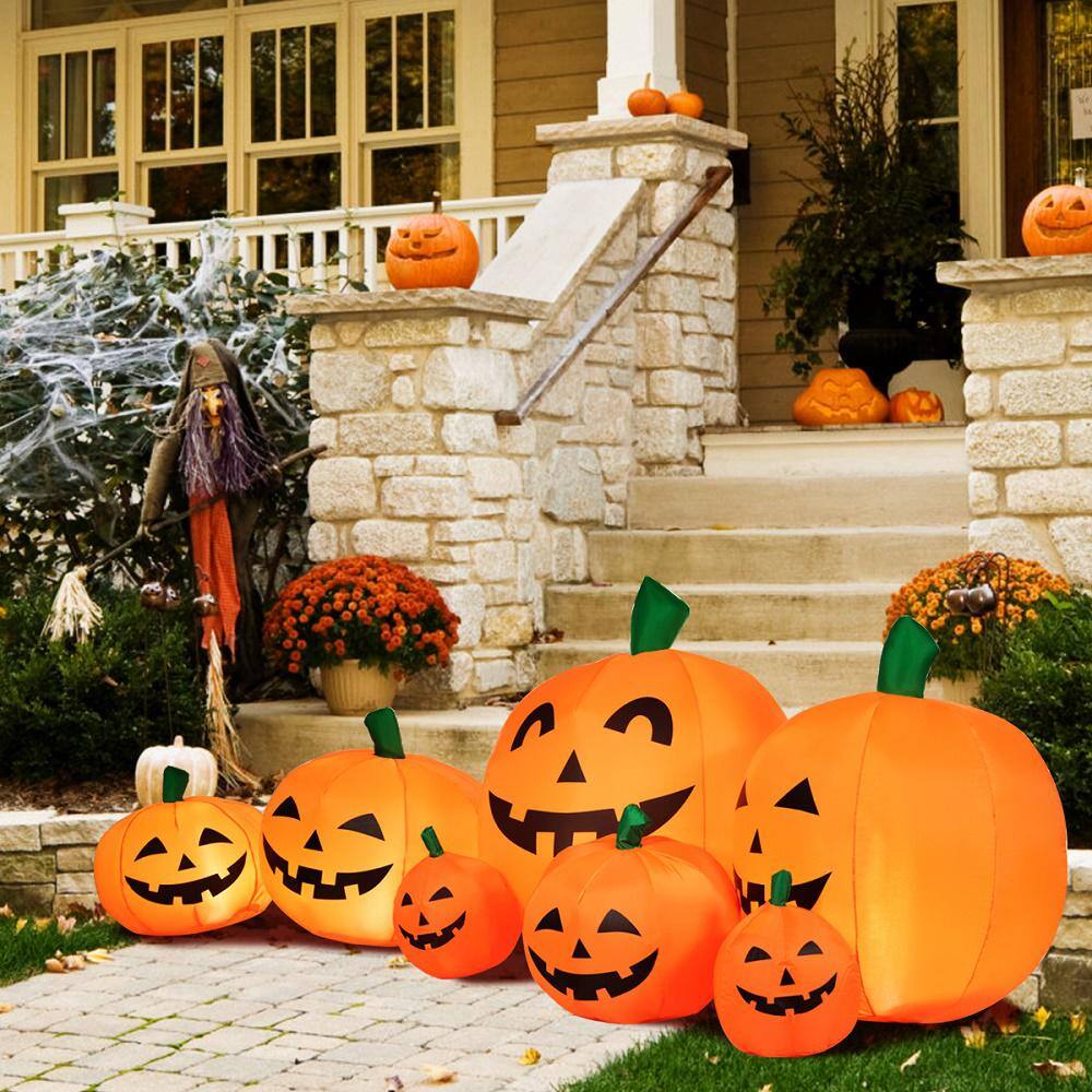 Costway  7.5 ft. Halloween Inflatable 7 Pumpkins Patch with LED Light Outdoor Garden Decoration