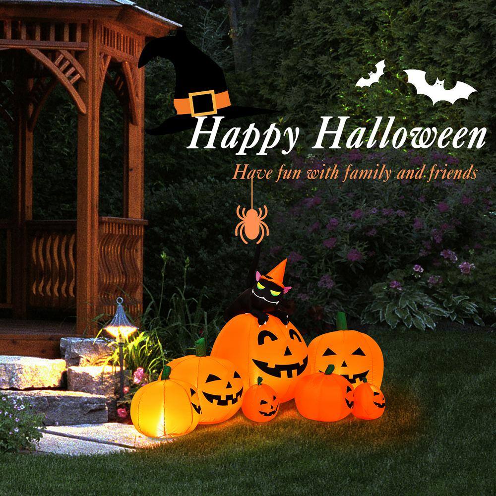 Costway 7.5 ft. Inflatable Pumpkin Halloween Inflatable Combo Decoration w/Witch Black Cat