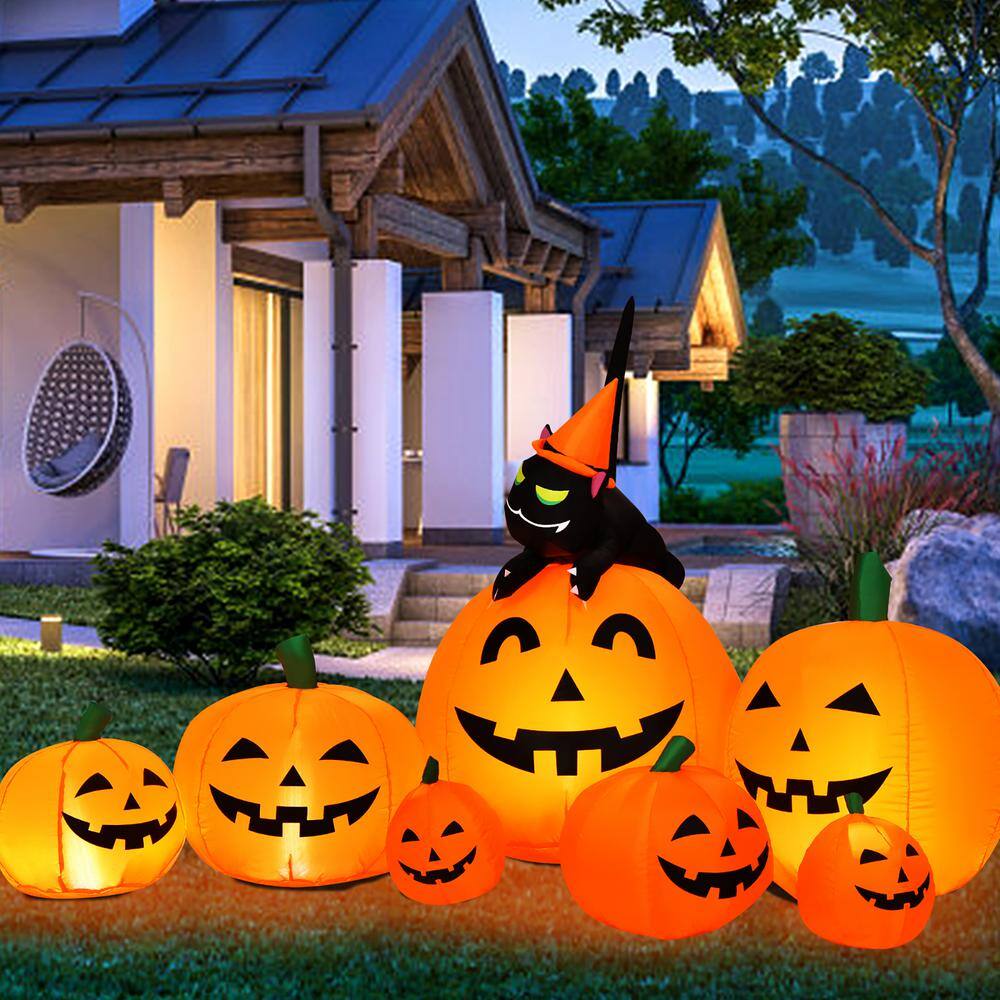 Costway 7.5 ft. Inflatable Pumpkin Halloween Inflatable Combo Decoration w/Witch Black Cat