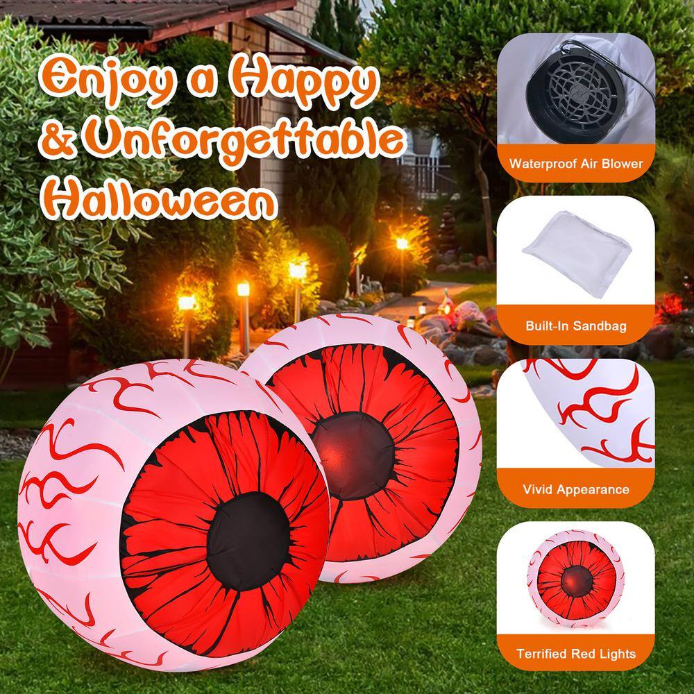 Costway  2-Pack 3 ft. Halloween Inflatable Eyeballs with Air Blower and Red LED Lights