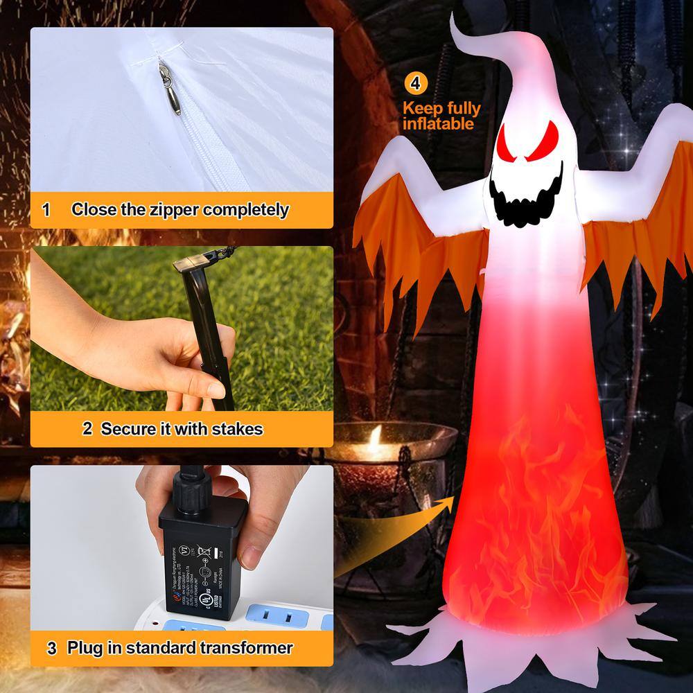 Costway  8 ft. Halloween Inflatable White Ghost with Rotatable Flame LED Lights