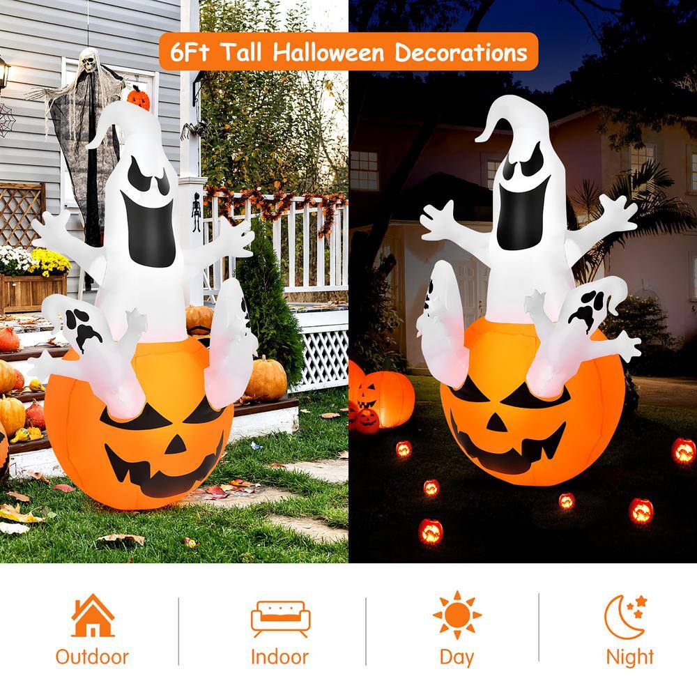 Costway  6 ft. LED light Animatronic Ghost Pumpkin Halloween Inflatable