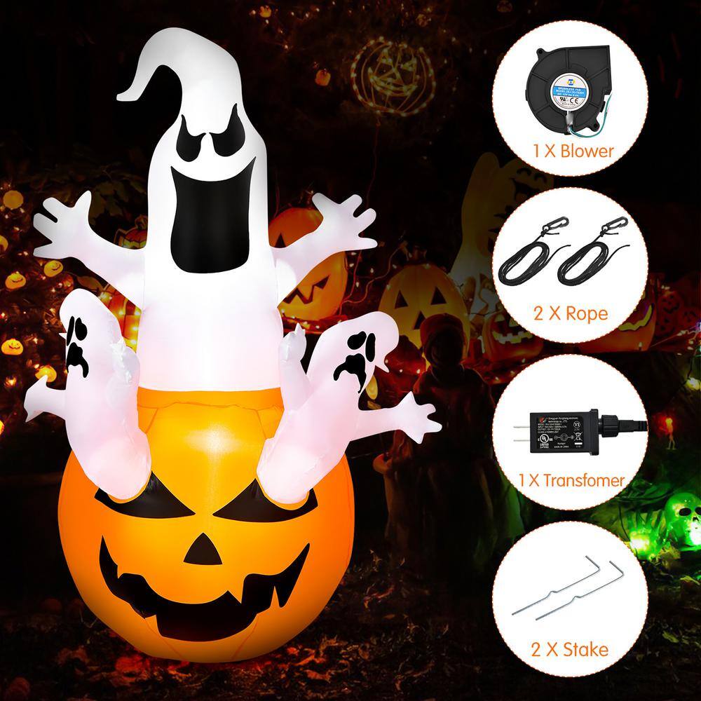 Costway  6 ft. LED light Animatronic Ghost Pumpkin Halloween Inflatable