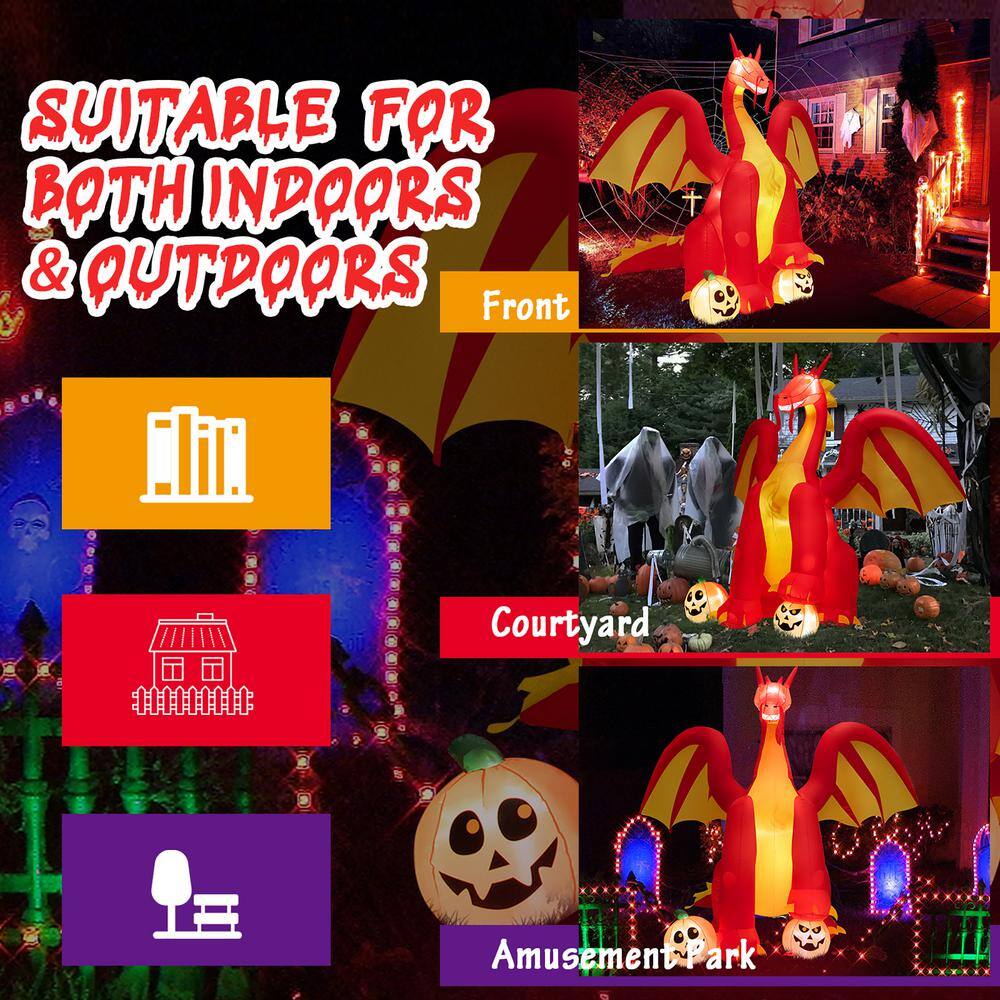 Costway 10 ft. Inflatable Giant Animated Fire Dragon Outdoor Halloween Decor with Lights