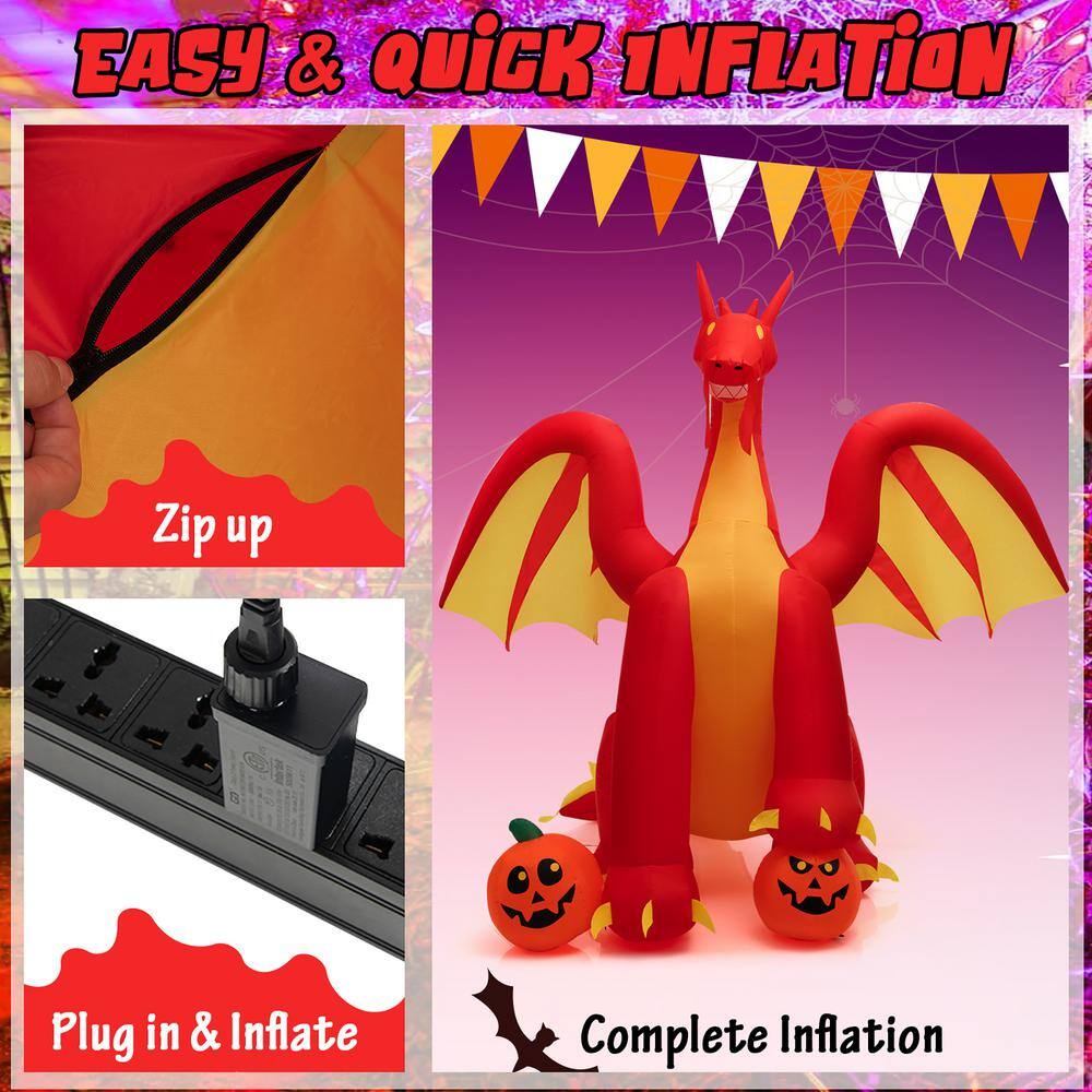 Costway 10 ft. Inflatable Giant Animated Fire Dragon Outdoor Halloween Decor with Lights