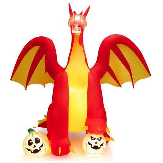 Costway 10 ft. Inflatable Giant Animated Fire Dragon Outdoor Halloween Decor with Lights