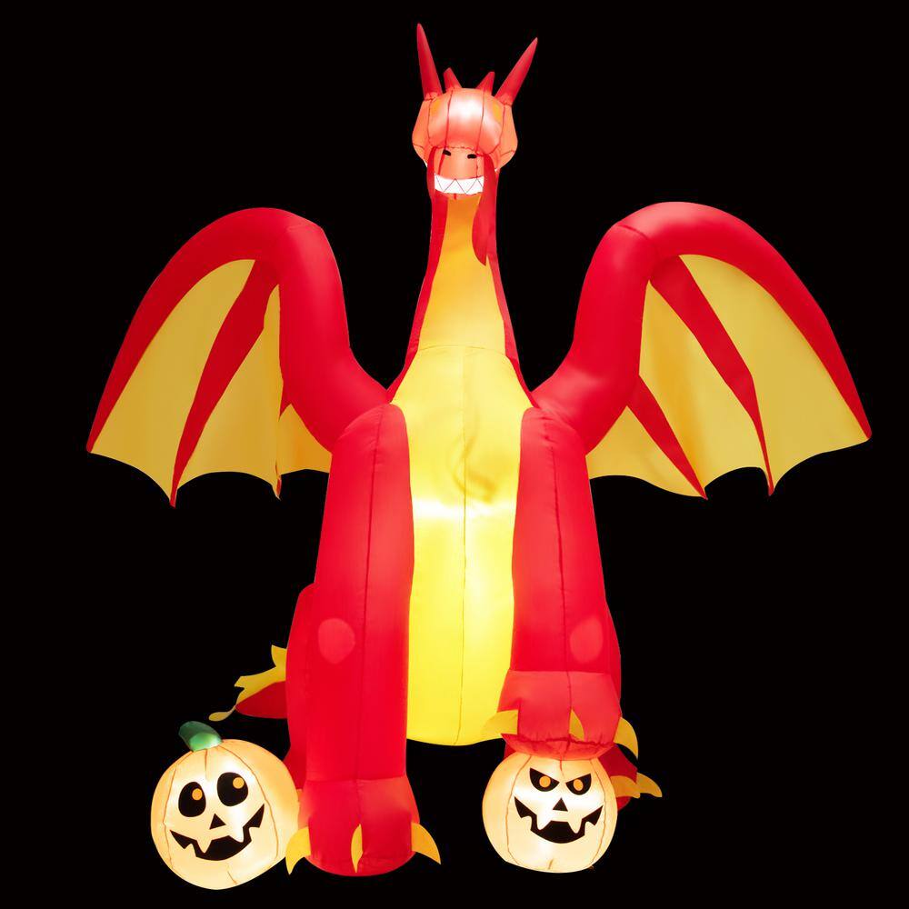 Costway 10 ft. Inflatable Giant Animated Fire Dragon Outdoor Halloween Decor with Lights