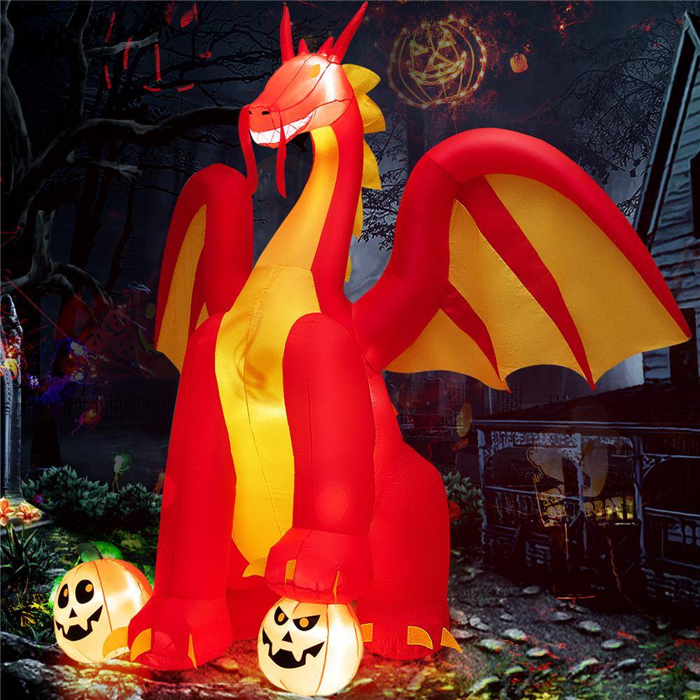 Costway 10 ft. Inflatable Giant Animated Fire Dragon Outdoor Halloween Decor with Lights