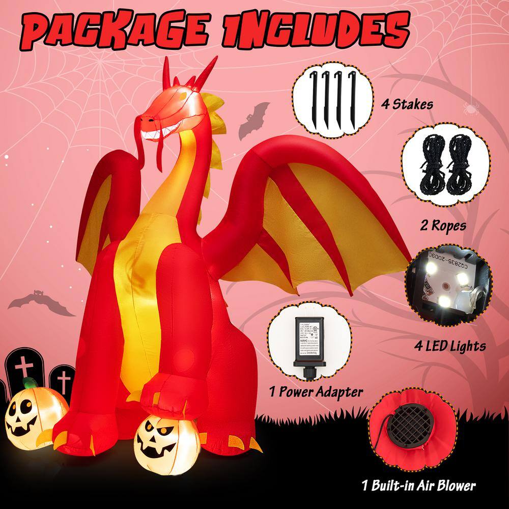 Costway 10 ft. Inflatable Giant Animated Fire Dragon Outdoor Halloween Decor with Lights