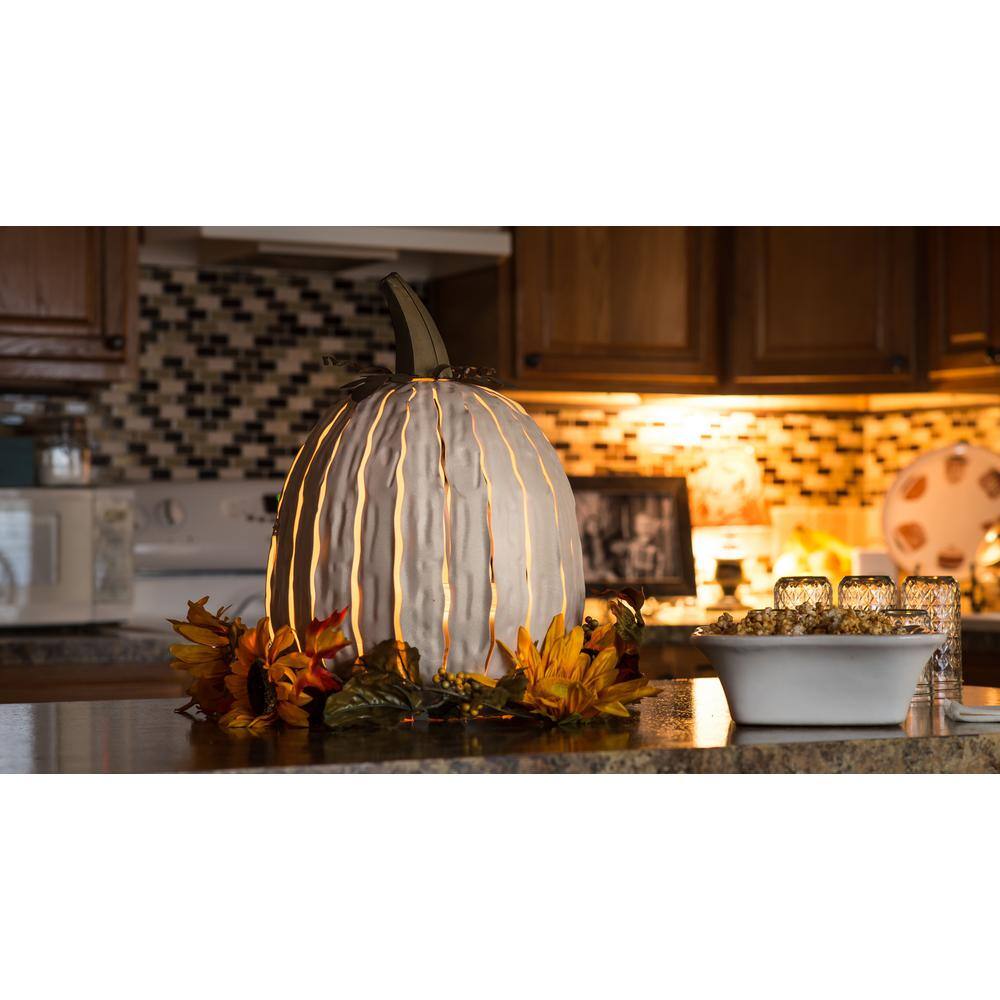 Desert Steel 18 in. x 12 in. White Powder Coated Tall Pumpkin Luminary