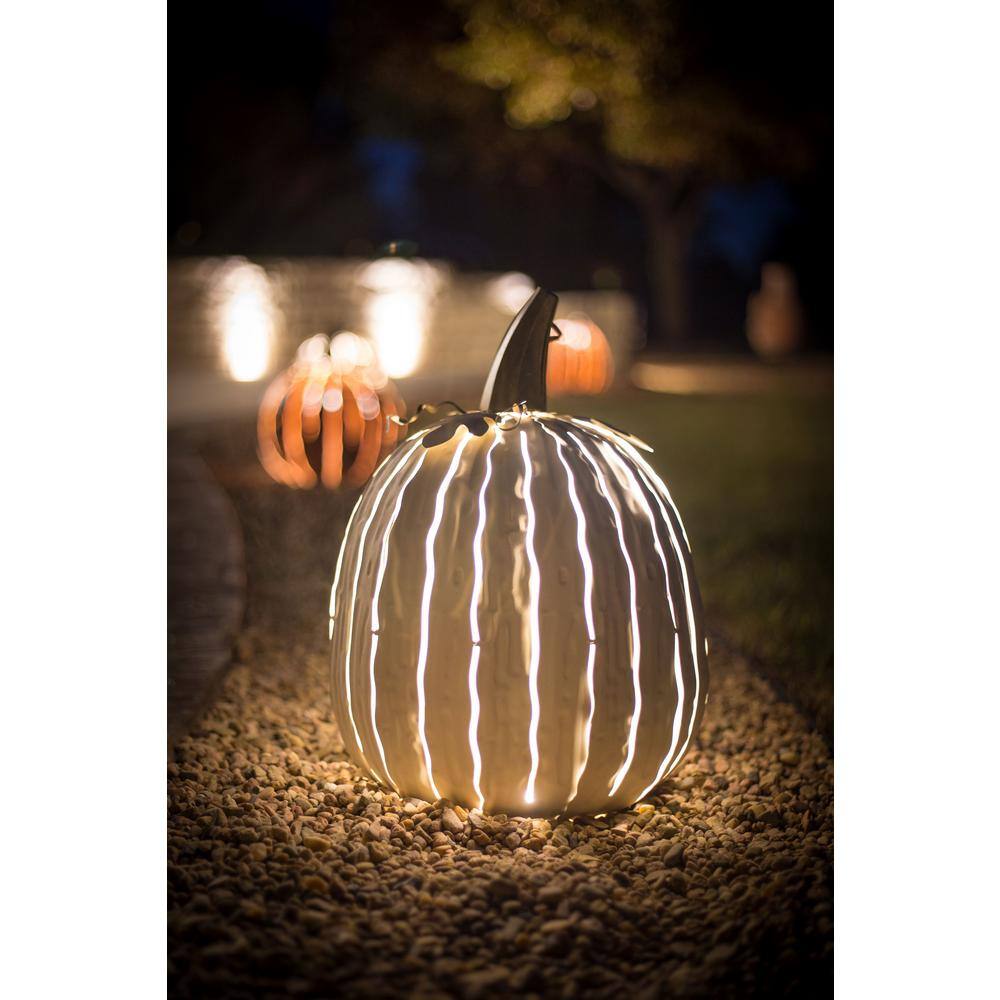 Desert Steel 18 in. x 12 in. White Powder Coated Tall Pumpkin Luminary