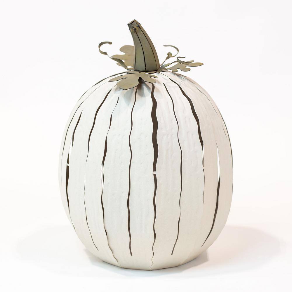 Desert Steel 18 in. x 12 in. White Powder Coated Tall Pumpkin Luminary