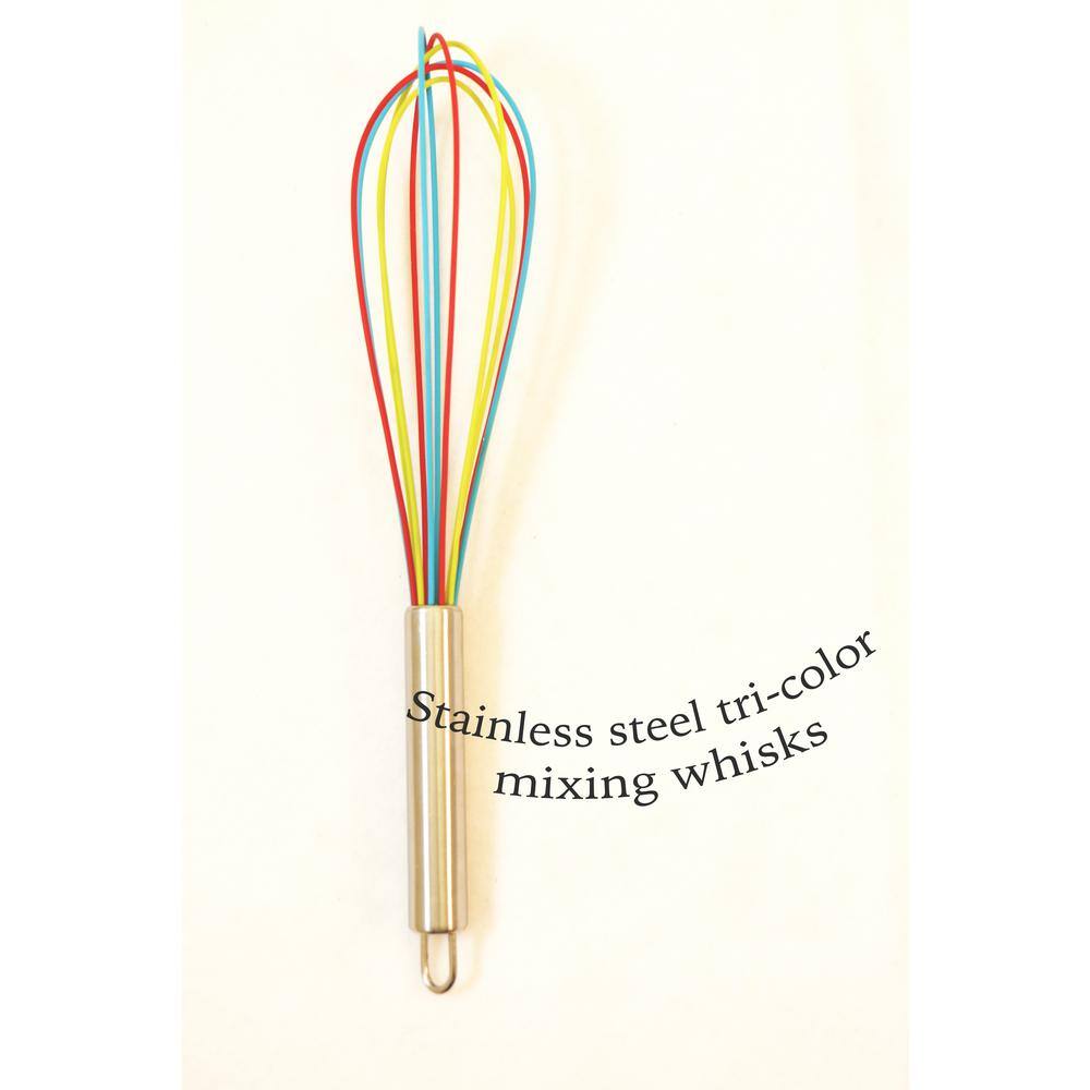 ExcelSteel 8 in. and 10 in. Stainless Steel Tri-Color Whisk with Silicone (Set of 2)