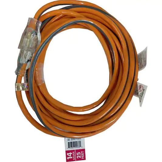 RIDGID  25 ft. 14/3 Heavy-Duty Contractor-Grade Indoor/Outdoor Extension Cord, Orange and Gray