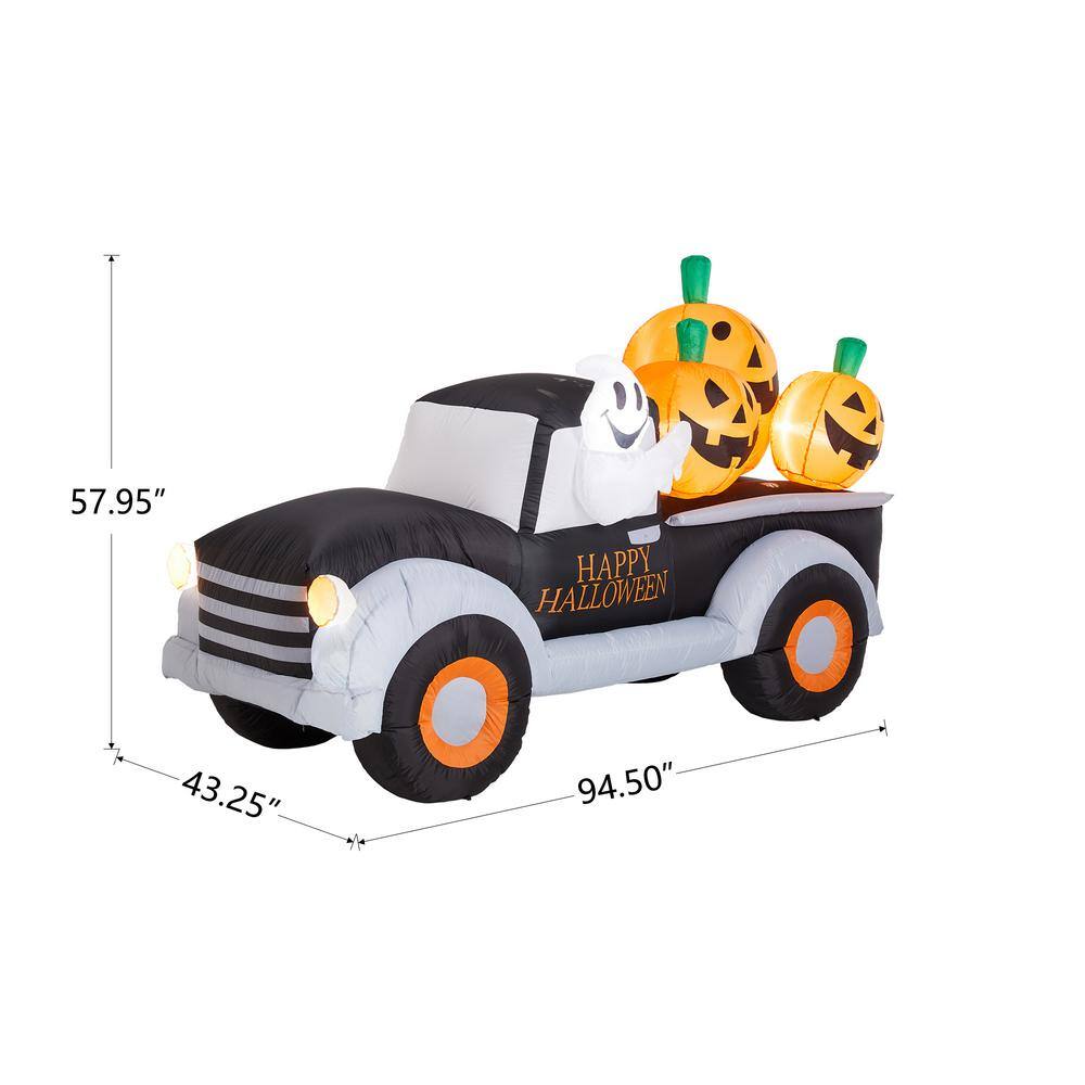 Glitzhome 8 ft. Lighted Halloween Inflatable Truck with Jack-O-Lantern Pumpkins Decor