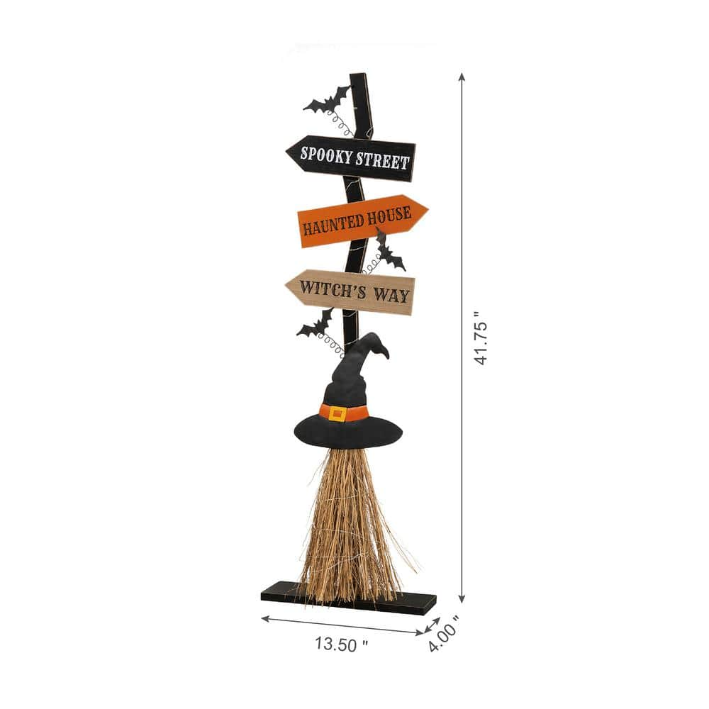 Glitzhome 42 in. H Lighted Wooden Witch's Broom Porch Decor