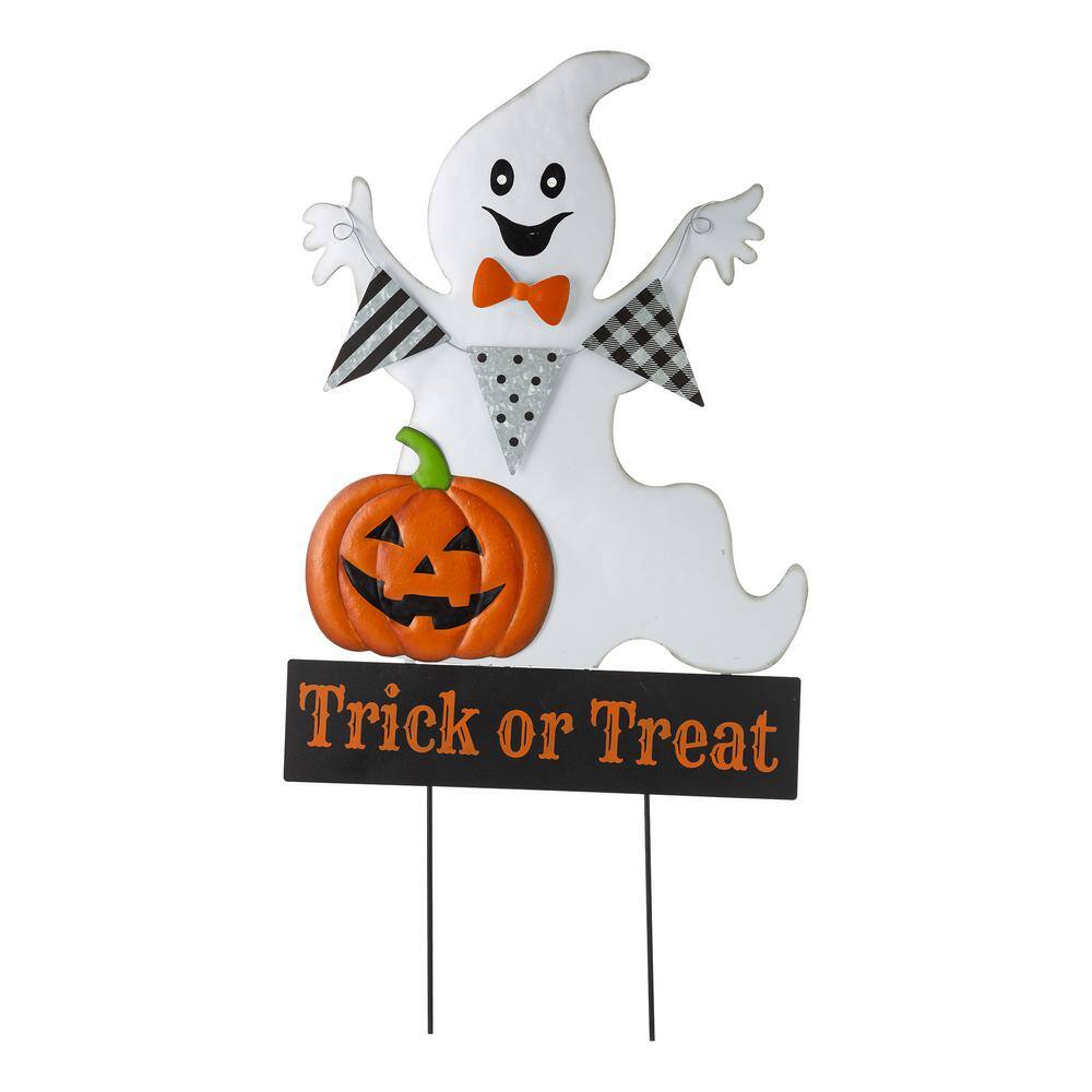 Glitzhome 32 in. H Lighted Halloween Metal Ghost Yard Stake