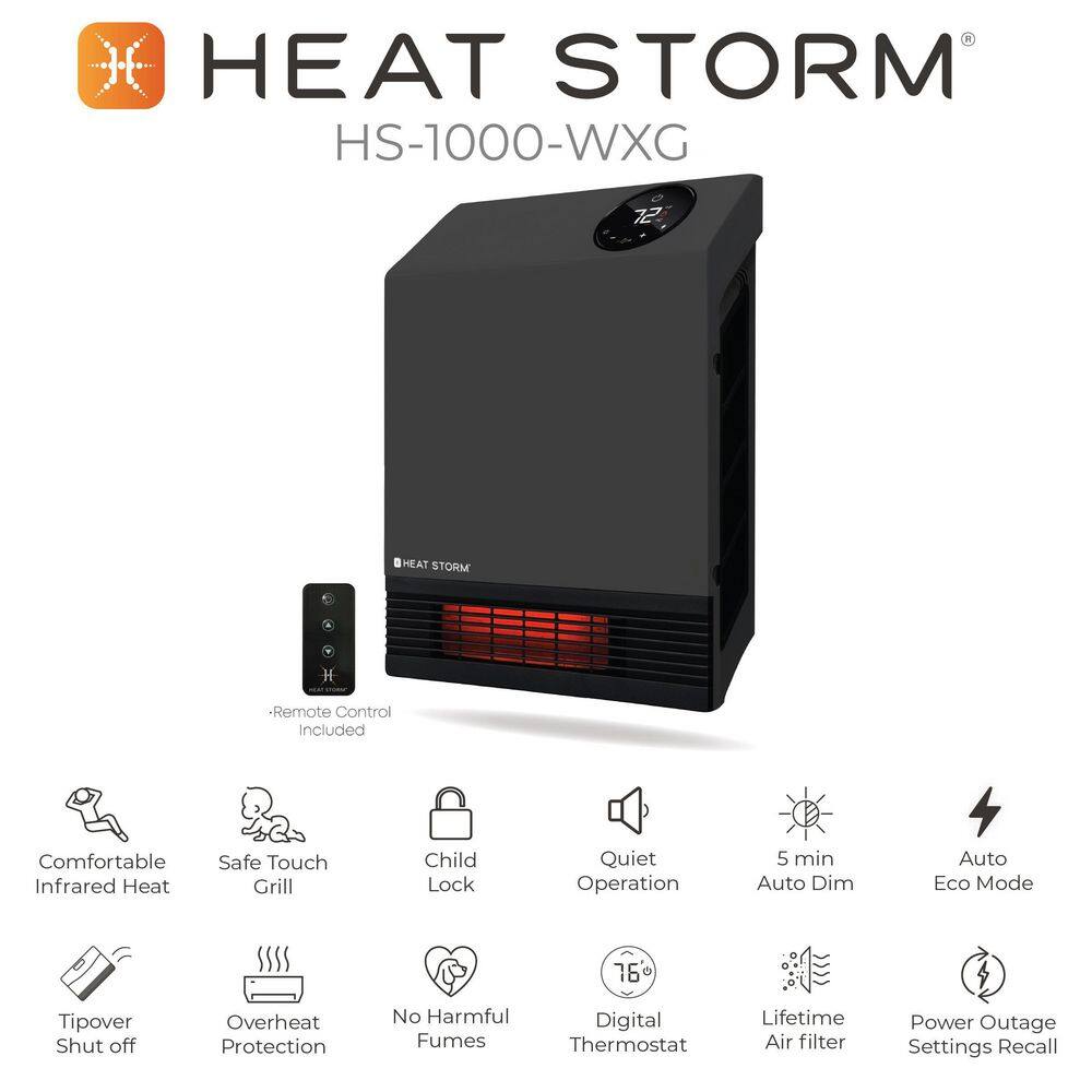 Heat Storm 1,000-Watt Gray Deluxe Indoor Infrared Wall Heater