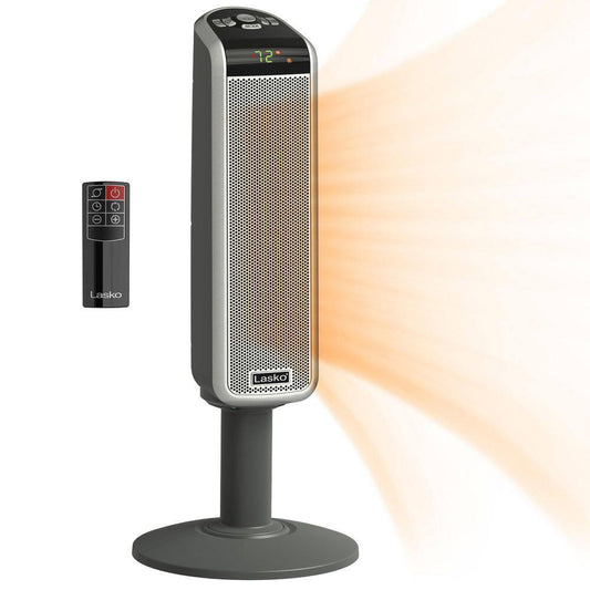 1500W 29 in. Gray Electric Pedestal Ceramic Oscillating Space Heater with Digital Display and Remote Control